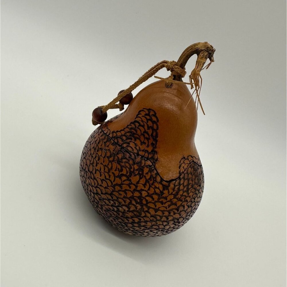 Vintage Trinket Box Folk Art Gourd Carved Artist Signed C Lang 151 Stash Rustic